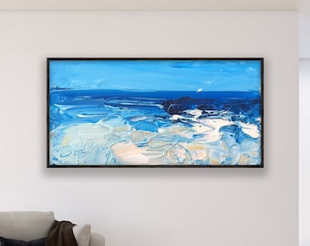 Ocean Painting on Canvas, Original Art, Abstract Art, Modern Wall Art, Beach Art, Texture Wall Art, Living Room Wall Art, Large Wall Art
