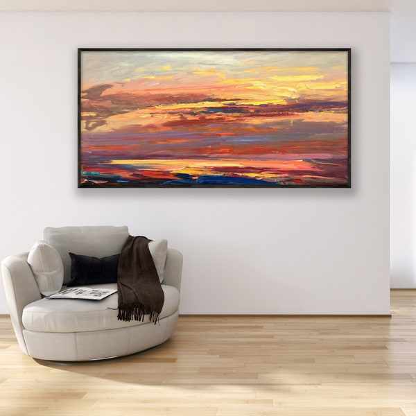 Abstract Painting on Canvas, Original Painting, Orange Sunset Painting, Impressionist Art, Living Room Wall Art, Large Wall Art