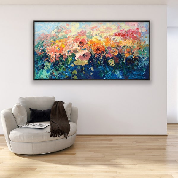 Peinture de fleurs sur toile, peinture originale, art mural floral, art de roses, art floral, art moderne, peinture de maison, décoration murale de salon