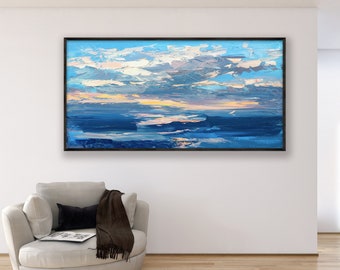 Ocean Painting on Canvas, Original Art, Seascape Painting, Sunset Painting, Impressionist Art, Modern Art, Living Room Wall Art, Large Art