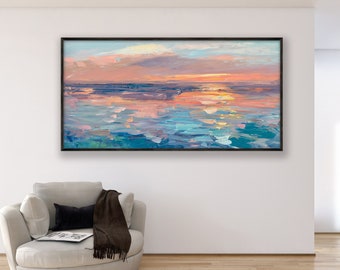 Sunset Painting on Canvas, Original Art, Ocean Painting, Abstract Art, Sea Painting, Living Room Wall Painting, Extra Large Wall Art, Gift