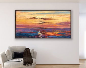 Peinture abstraite sur toile, peinture originale, peinture de coucher de soleil, art de l'océan, art de paysage marin, art moderne, art mural de salon, grande art mural