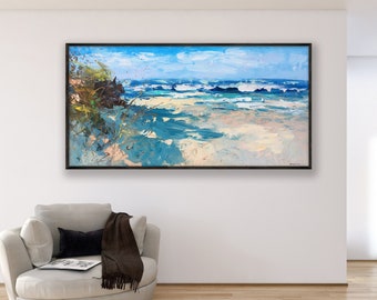 Beach Painting on Canvas, Original Art, Ocean Painting, Modern Art, Coastal Wall Art, Abstract Art, Living Room Wall Art, Large Painting