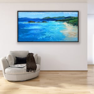 Beach Painting on Canvas, Original Art, St. John Virgin Islands Painting, Ocean Art, Modern Art, Wall Decor Living Room, Large Wall Art