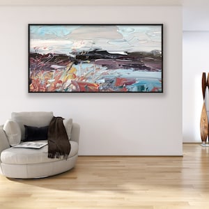 Abstract Landscape Oil Painting, Textured Modern Canvas, Contemporary Wall Art, Large Living Room Decor, Gift