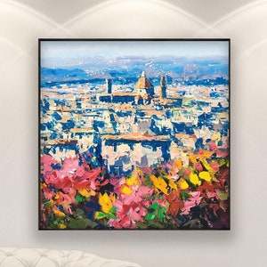 Original Florence Italy Oil Painting on Canvas, Duomo Cityscape Wall Art Decor