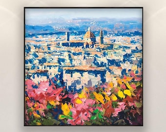 Original Florence Italy Oil Painting on Canvas, Duomo Cityscape Wall Art Decor
