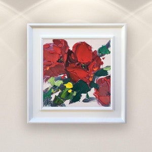Poppies Flowers Painting on Canvas, Modern Textured Red Floral Wall Art for Kitchen Wall Decor, Small Wall Art, Gift for Women