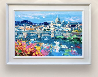 Oryginalny obraz olejny watykański w Rzymie, impresjonistyczna dekoracja ścienna Bazyliki Świętego Piotra nad rzeką Tyber