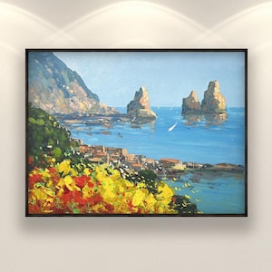 Capri Painting on Canvas, Original Seascape Art, Amalfi Coast Wall Decor, Italy Landscape, Modern Impressionist, Gift for Home