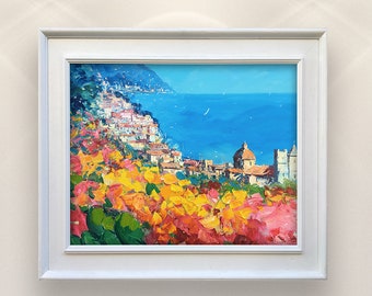 Positano Painting on Canvas, Original Art, Amalfi Coast, Italy Painting, Colourful Artwork,  Modern Art, Living Room Wall Art, Unique Gift
