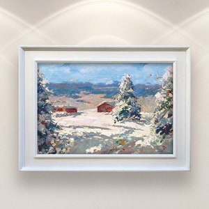 Snow Painting on Canvas, Original Art, Winter Painting, Mountain Painting, Landscape Painting, Impressionist Art, Room Wall Art, Small Art image 2