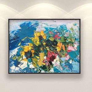 Abstract Sunflowers Oil Painting on Canvas, Original Modern Floral Wall Art, Large Textured for Living Room Wall Decor, Unique Gift Idea
