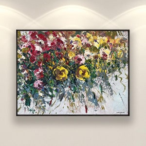 Roses Oil Painting on Canvas, Modern Textured Floral Wall Art for Living Room Wall Decor, Large Wall Art, Perfect Gift for Her