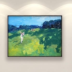Golf Painting on Canvas, Original Oil Art, Textured Modern Impressionist Golf Course, Landscape Wall Art, Living Room Decor, Golf Gift