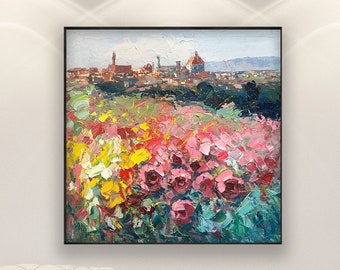 Florence Painting on Canvas, Original Painting, Italy Painting, Tuscan City Painting, Floral Painting, Modern Art, Bedroom Wall Art, Gift