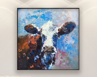 Brown Cow Painting on Canvas, Original Art, Animal Painting, Cow Art, Cow Portrait, Cow Wall Art, Farm Painting, Farmhouse Wall Decor, Gift