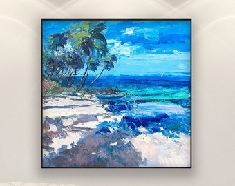 Hawaii Beach Painting on Canvas, Original Art, Tropical Painting, Hawaii Art, Caribbean Art, Ocean Painting, Living Room Art, Large Wall Art