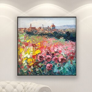 Florence Painting on Canvas, Original Painting, Italy Painting, Tuscan City Painting, Floral Painting, Modern Art, Bedroom Wall Art, Gift