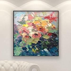Roses Oil Painting on Canvas, Textured Floral Impasto Artwork, Modern Impressionist Flower Wall Decor