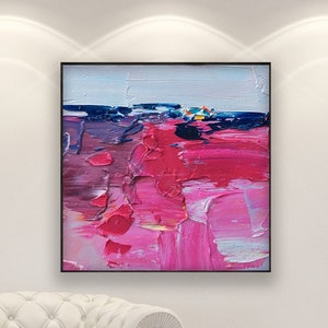 Abstract Pink Painting on Canvas, Original Art, Modern Art, Contemporary Art, Textured, Living Room Wall Art, Large Wall Art, Square Art image 1