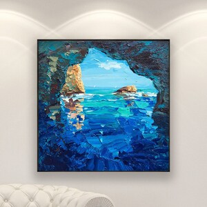 Blue Grotto Painting, Capri Island Painting, Original Art, Seascape Painting, Impressionist Art, Ocean Blue Art, Square Art, Room Wall Art