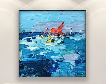 Sailboats Painting on Canvas, Ocean Painting, Sailing Painting, Impressionist Painting, Sea Painting, Nautical Painting, Abstract Painting