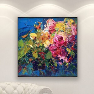 Roses Painting on Canvas, Original Painting, Abstract Flowers Art, Modern Art, Floral Painting, Room Wall Art, Large Art, Gifts for Women