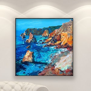 Algarve Portugal Beach Painting on Canvas, Original Art, Original Art, Faraglioni, Ocean Wall Art, Modern Art, Wall Decor Living Room, Gift