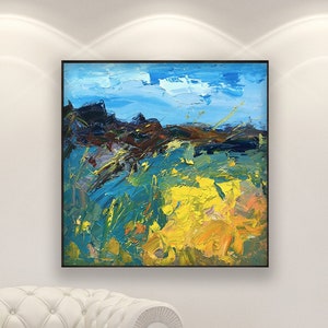 Abstract Landscape Painting on Canvas, Textured Modern Oil Art for Living Room Wall Decor, Large Square Home Decor and Gift