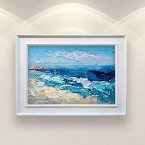 Abstract Beach Painting, Original Painting, Beach Scene People, Ocean Painting, Sea Painting, Fine Art Painting, Impressionist Art, Room Art image 2