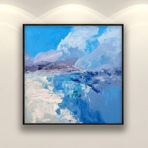 Abstract Beach Painting on Canvas, Original Art, Modern Textured Ocean Wall Art for Living Room and Home Decor, Framed Art, Unique Gift