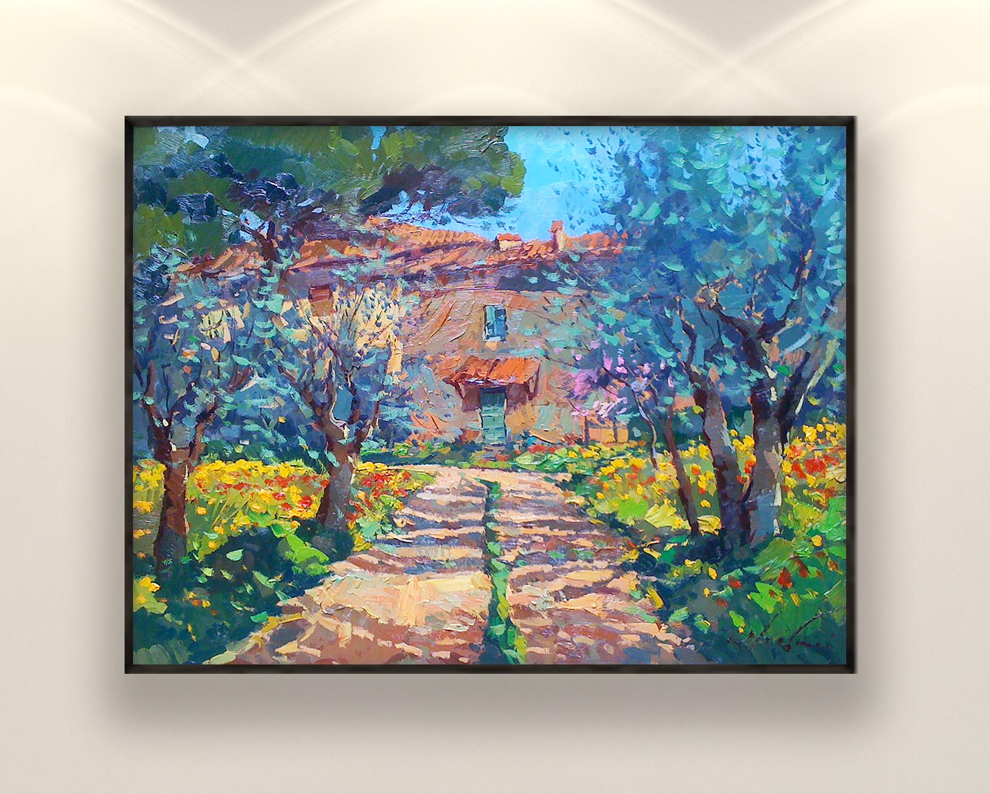 油絵トスカーナ風景 油絵 絵画 マルコ 作 イタリア風景・トスカーナの旧市街