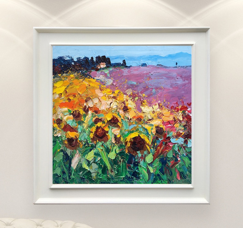 Tuscan Landscape Painting On Canvas With Sunflowers And Lavender Original Art Modern Texture Large Wall Home Decor - Tuscany Framed Canvas Wall Art Tuscan Landscape Painting On Canvas With Sunflowers And Lavender Original Art Modern Texture Large Wall Home Decor - Tuscany Framed Canvas Wall Art