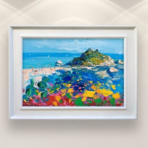 Taormina Oil Painting on Canvas, Original Art, Sicily Painting, Seascape Painting, Italy Painting, Impressionist Art, Kitchen Wall Art, Gift