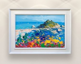 Taormina Painting on Canvas, Original Art, Sicily Painting, Seascape Painting, Italy Painting, Impressionist Art, Kitchen Wall Art, Gift