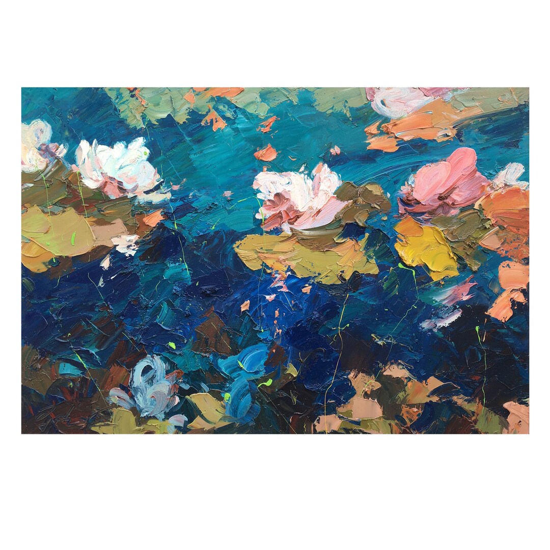 Original Water Lilies Oil Painting on Canvas, Hand Painted Textured ...