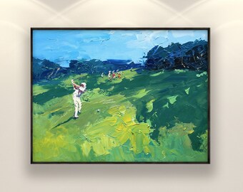 Golf Painting on Canvas, Original Art, Golf Wall Art, Golf Decor, Golf Art, Landscape Painting, Living Room Wall Art, Large Art, Golf Gifts