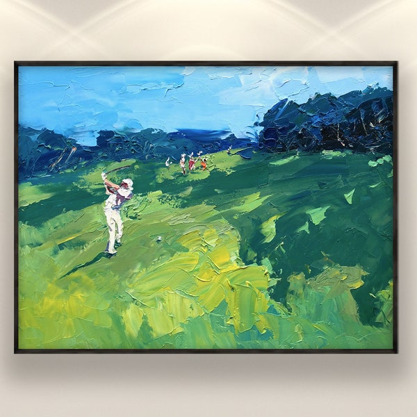Golf Painting on Canvas, Original Art, Golf Wall Art, Golf Decor, Golf Art, Landscape Painting, Living Room Wall Art, Large Art, Golf Gifts