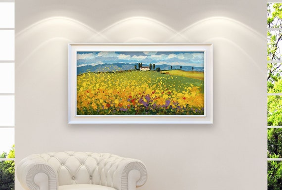 トスカーナの風景画（キャンバスに油絵）、イタリア印象派の田園