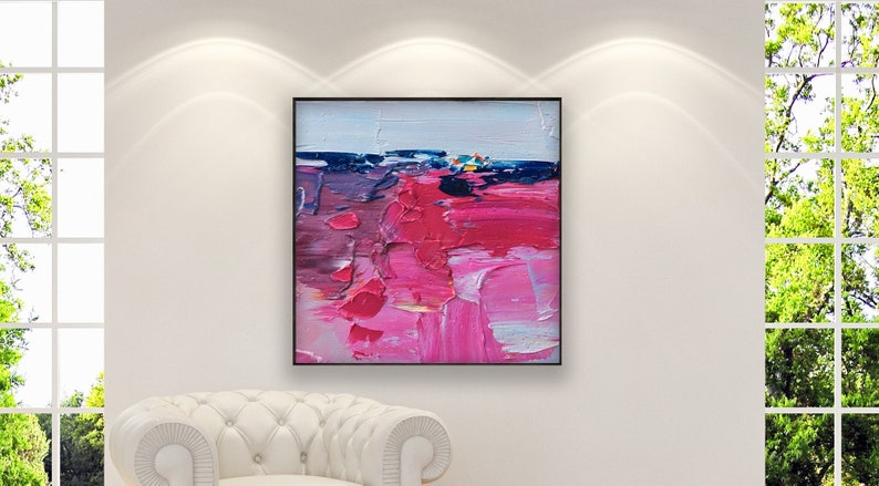 Abstract Pink Painting on Canvas, Original Art, Modern Art, Contemporary Art, Textured, Living Room Wall Art, Large Wall Art, Square Art image 1