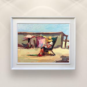 Modern Figurative Painting of a Woman on the Beach, Original Fine Art, Expressionist Portrait, Contemporary Wall Decor, Unique Gift for Her