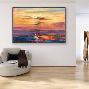Orange Sunset Painting on Canvas, Original Art, Ocean Painting ...