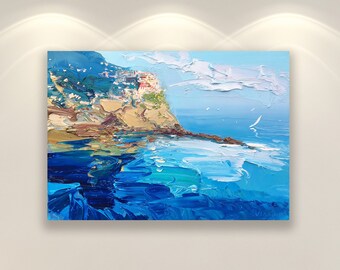 Impressions d'art Manarola Cinque Terre, art original italien, art mural mer, art sur toile, impression d'art mural paysage marin, art mural cuisine, grande oeuvre d'art mural