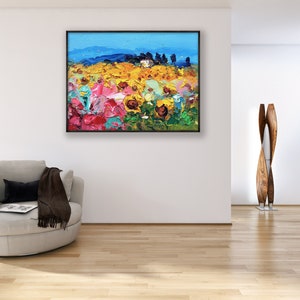 Landscape Painting on Canvas, Original Art, Sunflowers Art, Italy Wall Art, Floral Wall Art, Modern Art, Living Room Wall Art, Large Art image 4