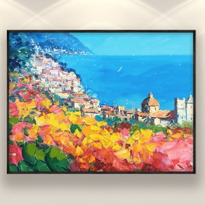 Positano Painting on Canvas, Original Art, Amalfi Coast, Italy Painting, Colourful Artwork, Modern Art, Living Room Wall Art, Unique Gift image 1
