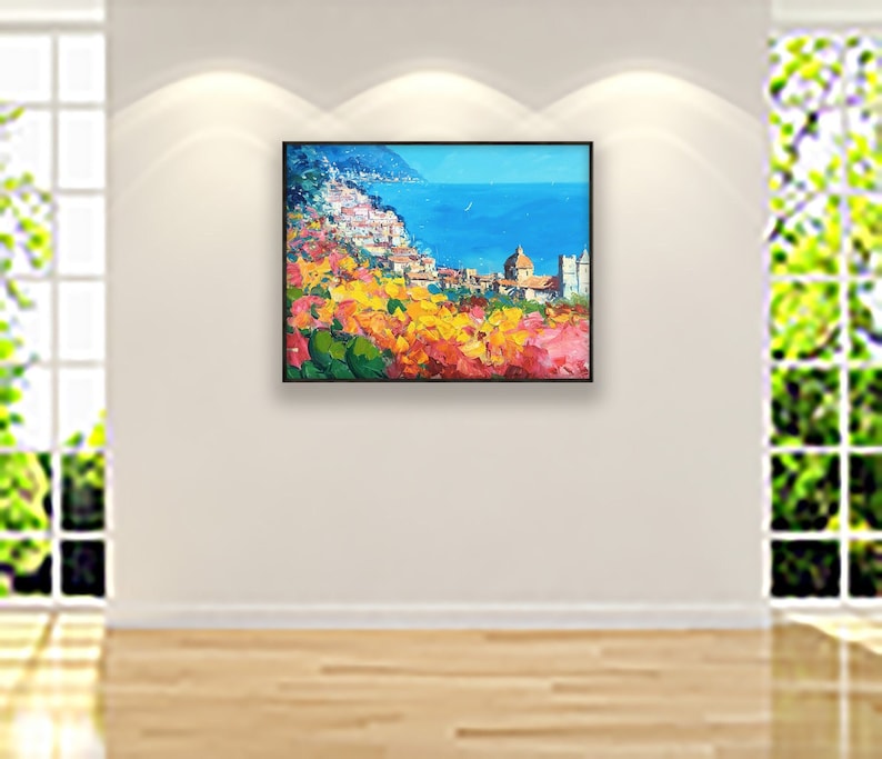 Positano Painting on Canvas, Original Art, Amalfi Coast, Italy Painting, Colourful Artwork, Modern Art, Living Room Wall Art, Unique Gift zdjęcie 2