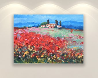 Landscape Art, Wall Art Prints, Poppy Art, Country Wall Art, Canvas Art, Italy Wall Art, Impressionist Art, Kitchen Wall Art, Wall Decor