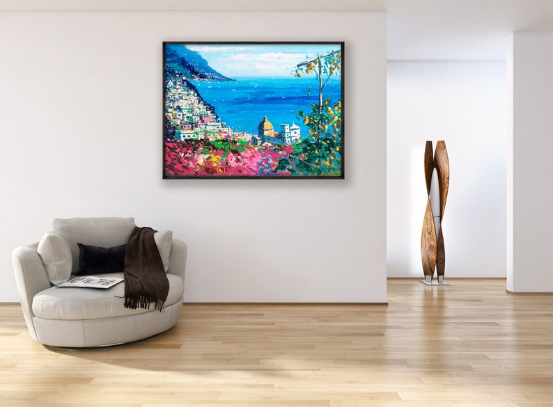 Positano Painting on Canvas, Original Artwork, Amalfi Coast Art, Italy Painting, Living Room Wall Art, Large Wall Art, Anniversary Gift image 4