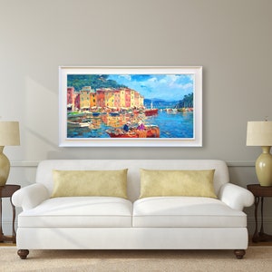 Portofino Painting on Canvas, Original Art, Italy Painting, Fishing ...